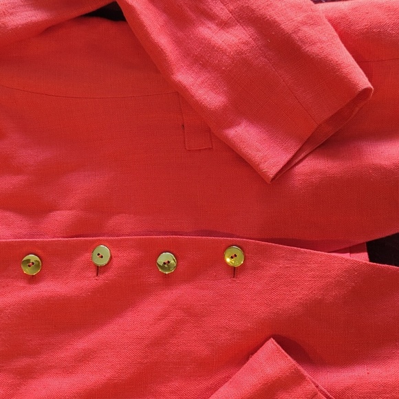 Linda Allard Ellen Tracy Red Linen 5 Button Suit Jacket Blazer 8 - Picture 3 of 5